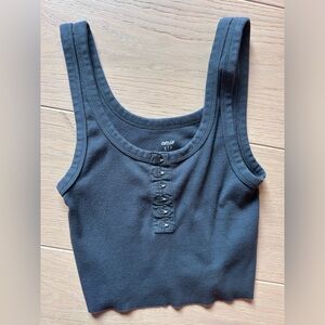 Aerie Dark Gray Fitted Tank Top with Buttoned Neckline